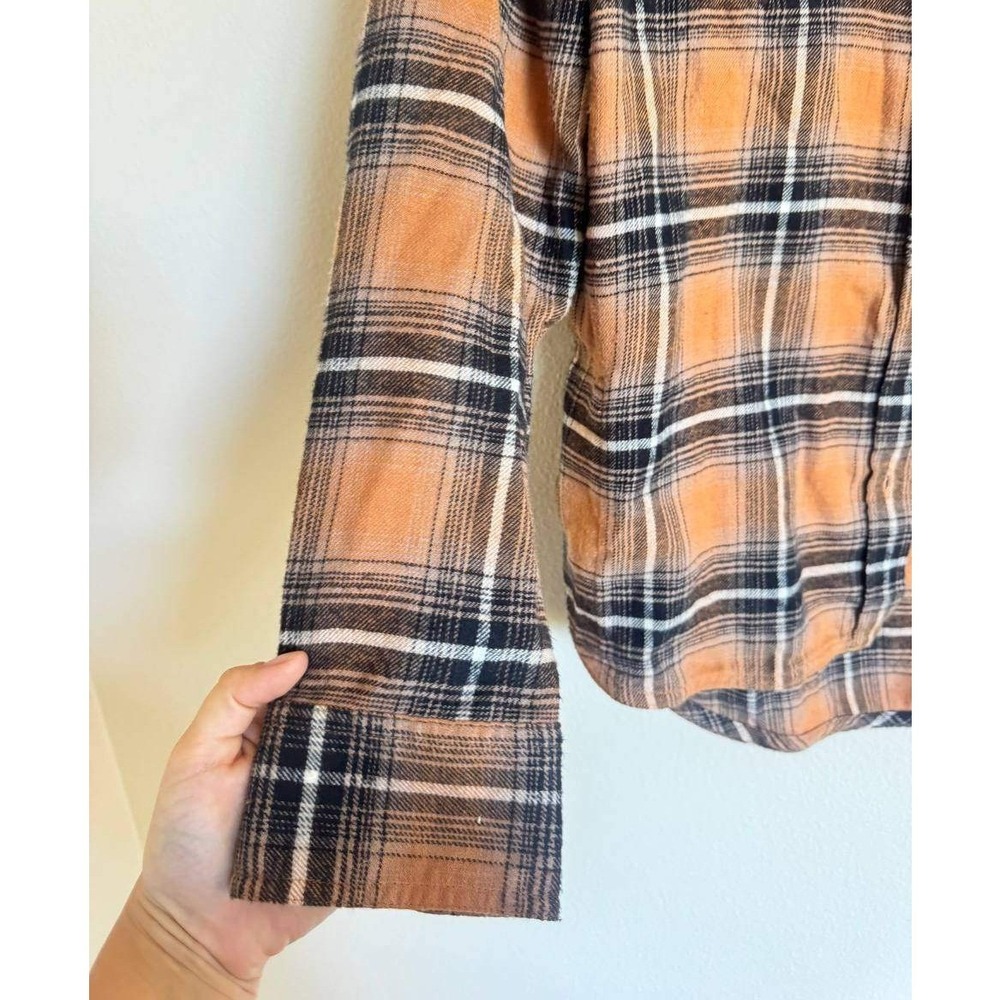 Prana Plaid Flannel Button Down Shirt M Orange Cottagecore Gorpcore Clean Girl - Picture 3 of 5
